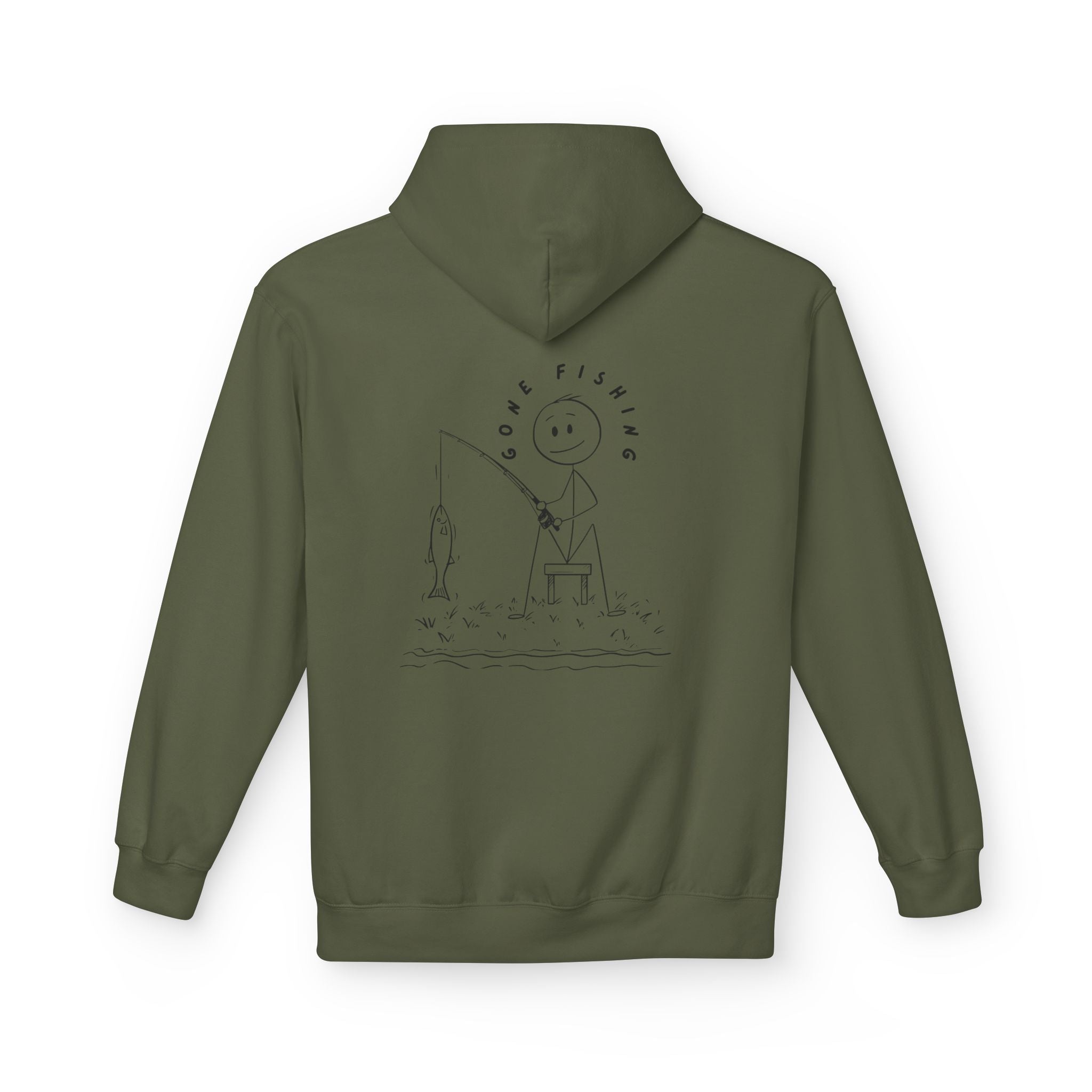 Fishing Stick Figure Hoodie — "Gone Fishing" Casual Pullover
