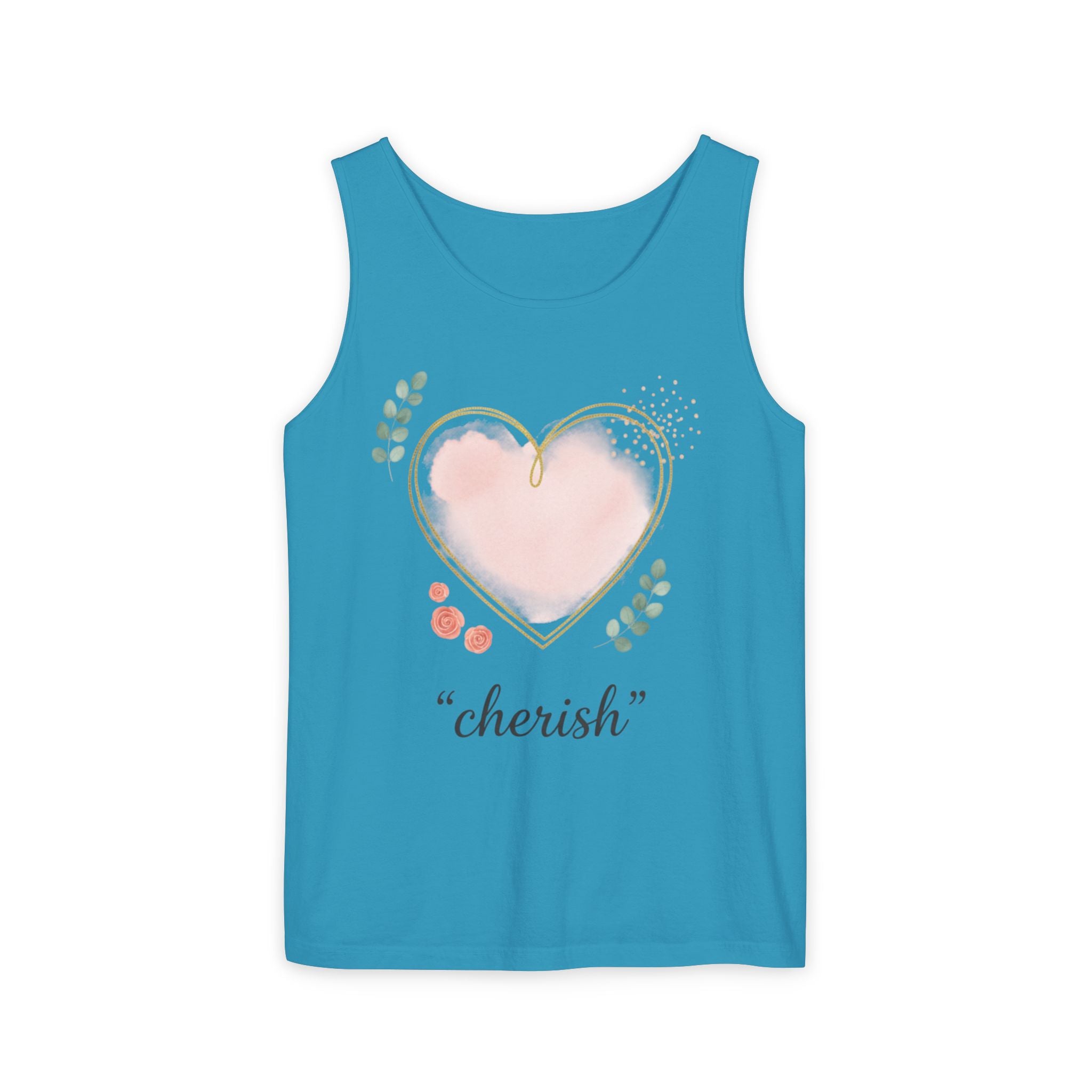 Cherish Pink Heart Tank Top — Floral Watercolor Valentine Tank