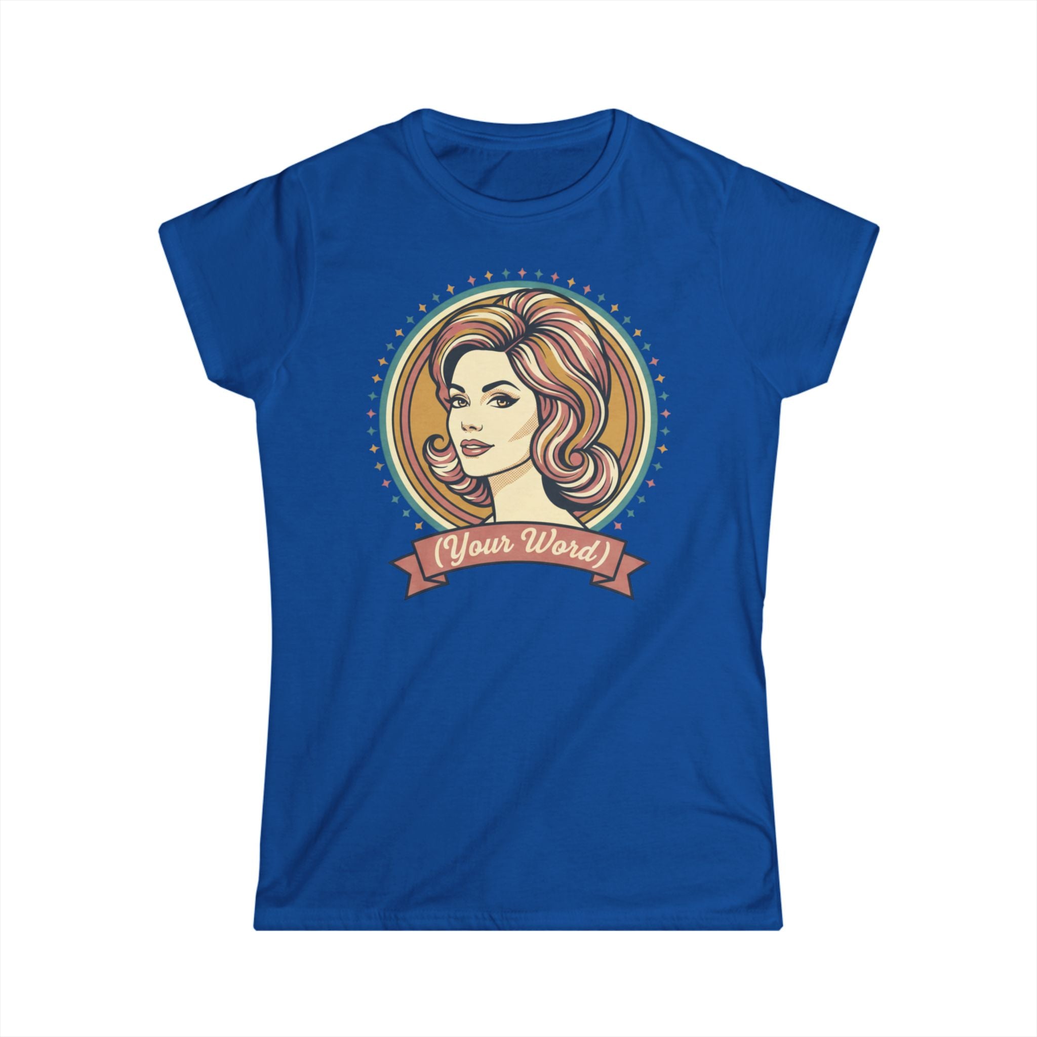 Retro Femme Portrait Tee — Customizable "Your Word" Ribbon