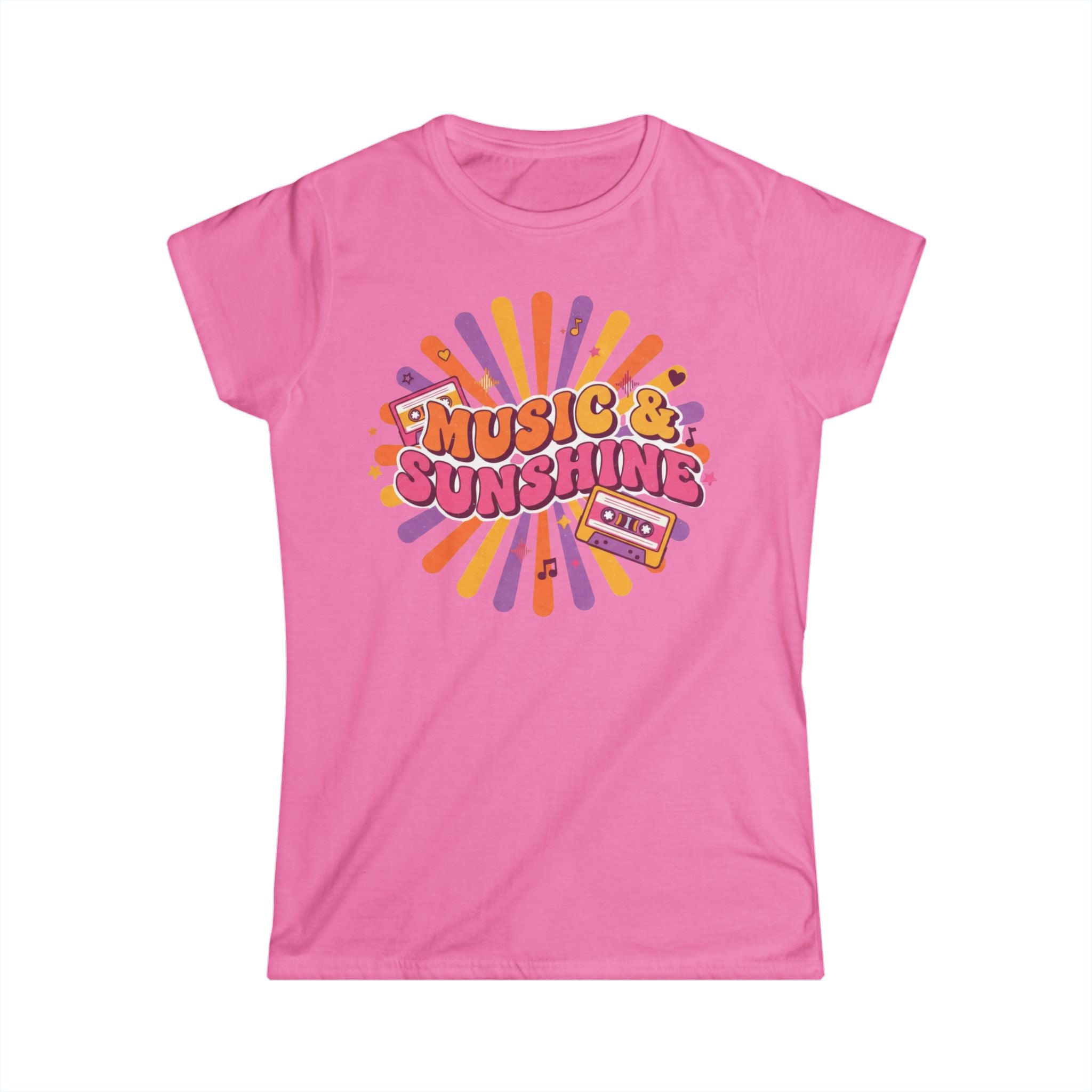 Music & Sunshine Retro Graphic Tee — 70s Vibe Cassette Shirt for Music Lovers
