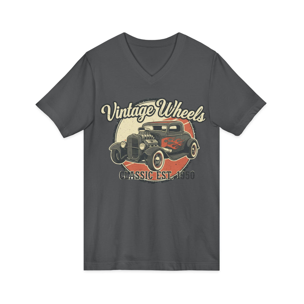 Vintage Wheels V-Neck Tee — Classic 1950 Hot Rod T-Shirt