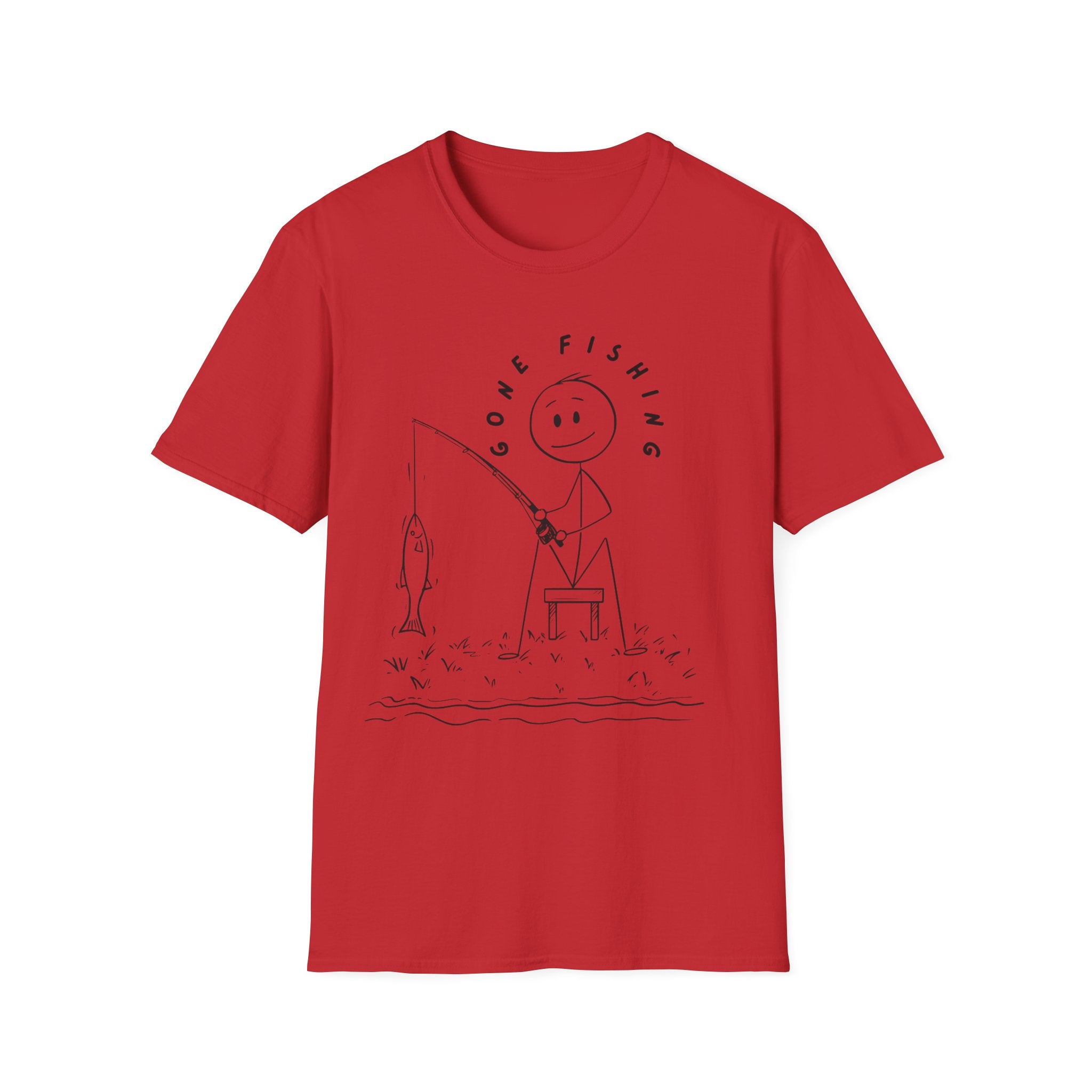 Cute Stick Figure Fishing Man- Tee