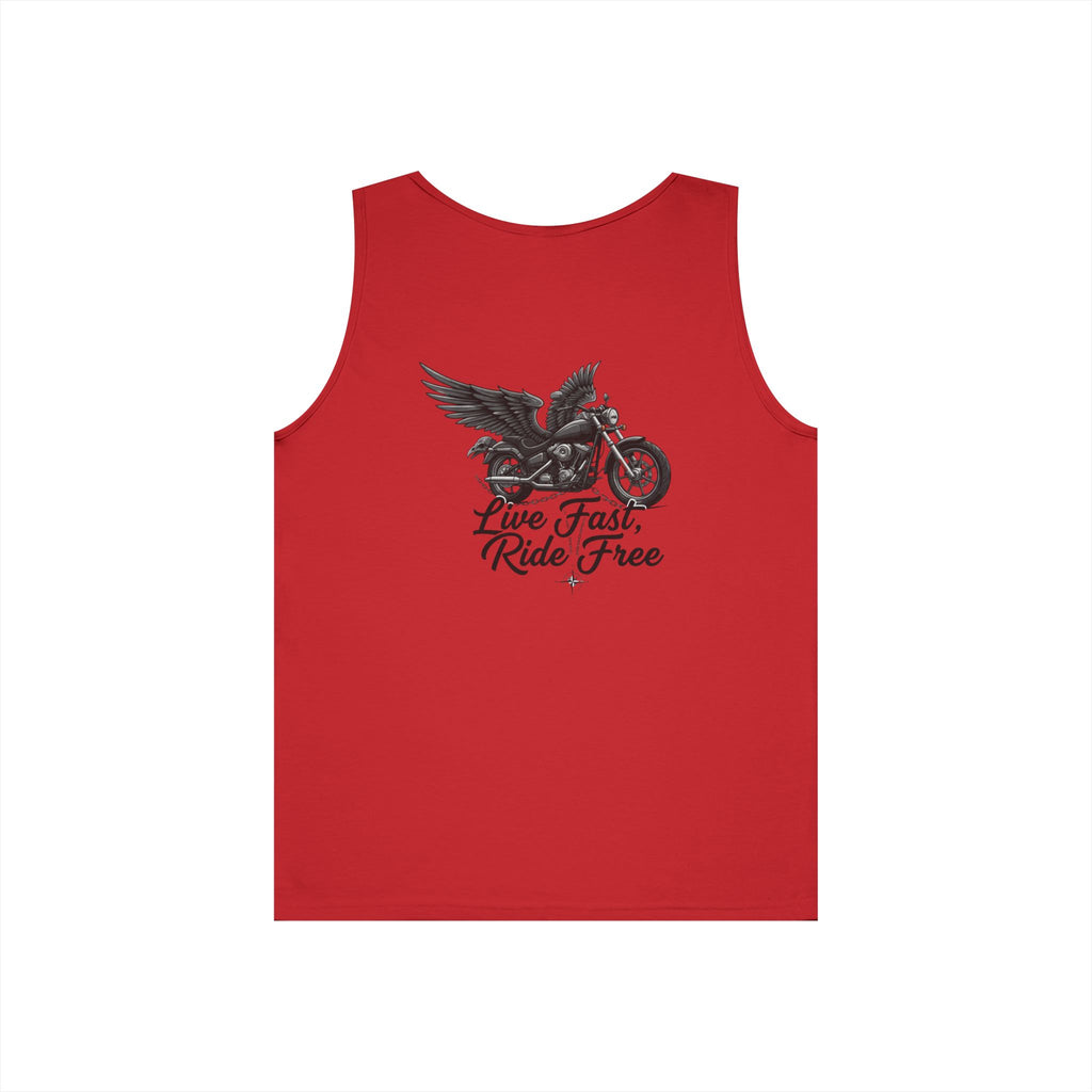 Motorcycle Tank Top — "Live Fast, Ride Free" Eagle Biker Graphic