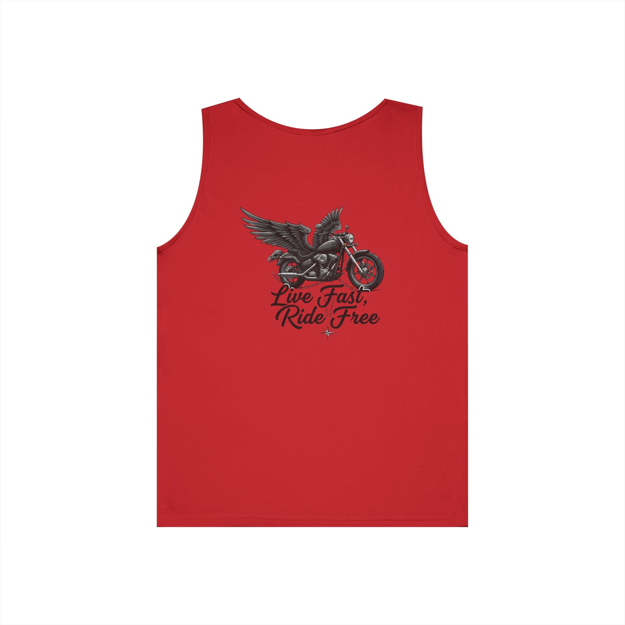 Motorcycle Tank Top — "Live Fast, Ride Free" Eagle Biker Graphic