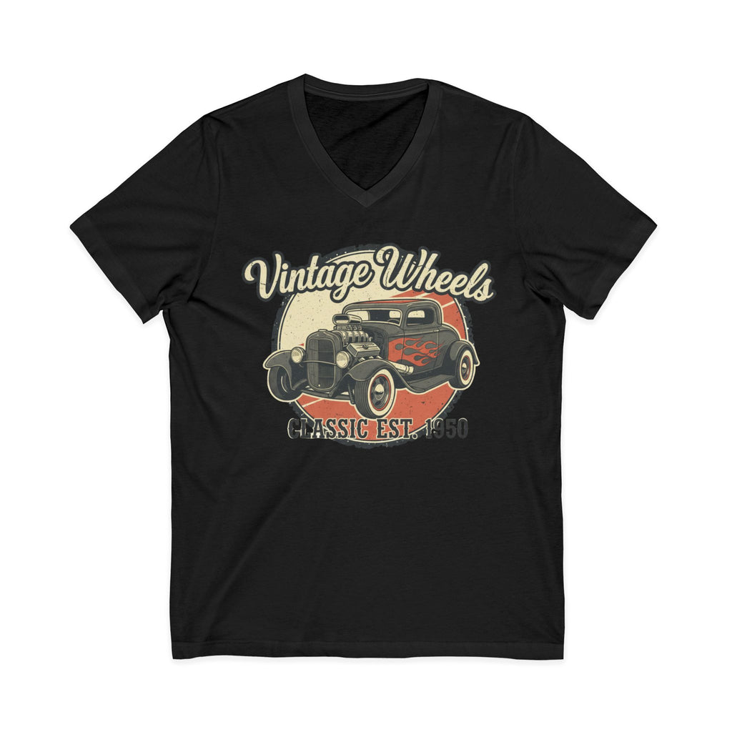 Vintage Wheels V-Neck Tee — Classic 1950 Hot Rod T-Shirt