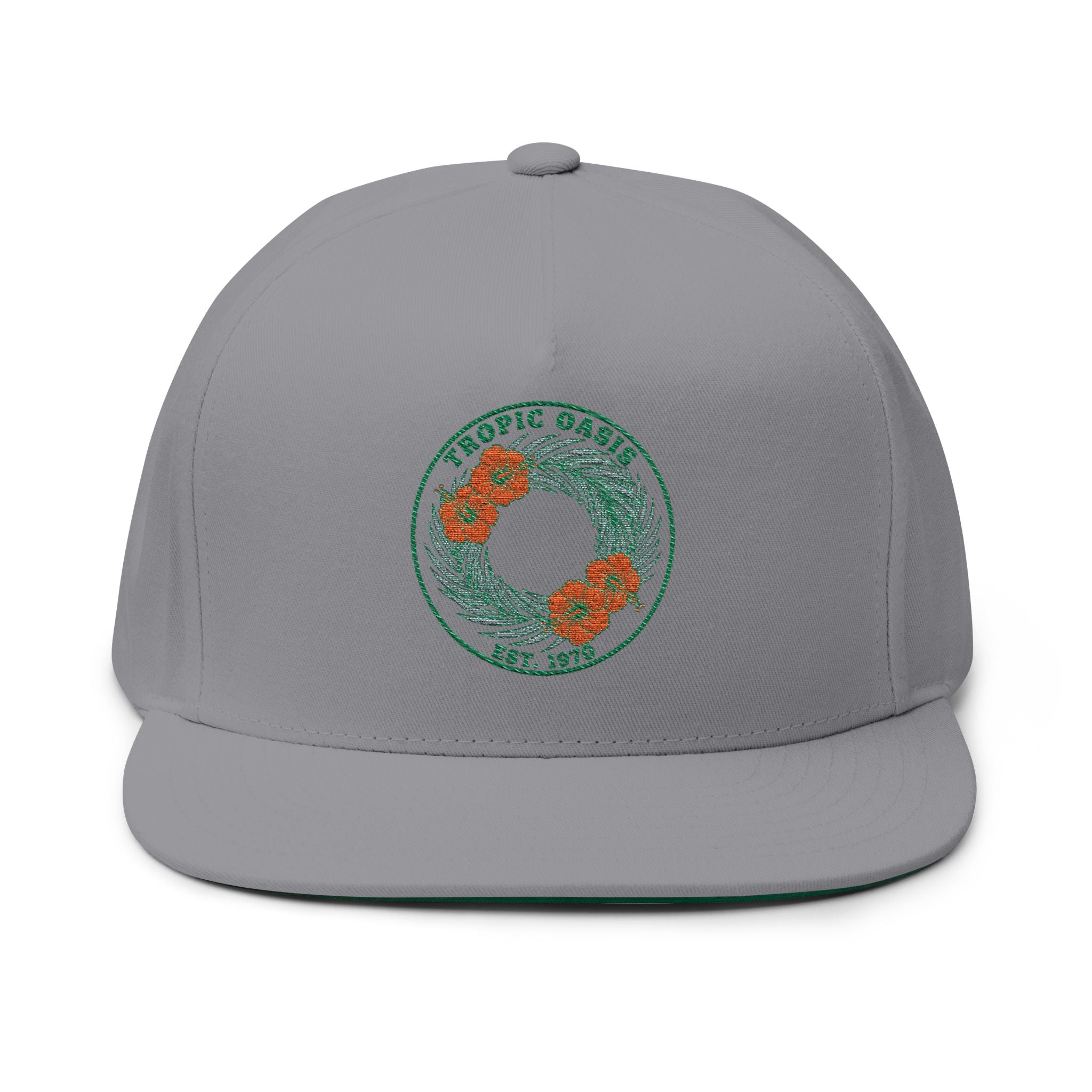 Tropic Oasis Embroidered Flat Bill Cap
