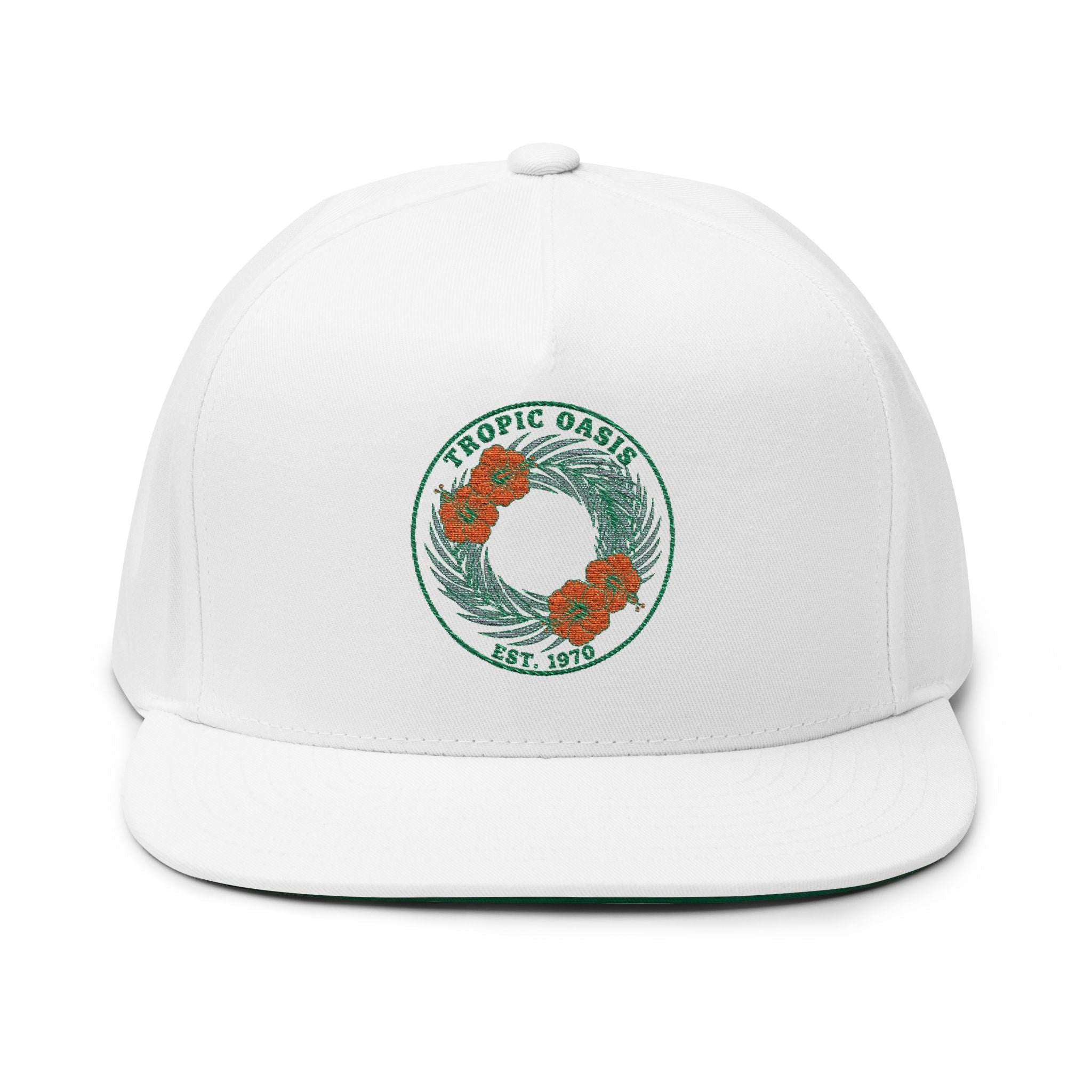 Tropic Oasis Embroidered Flat Bill Cap