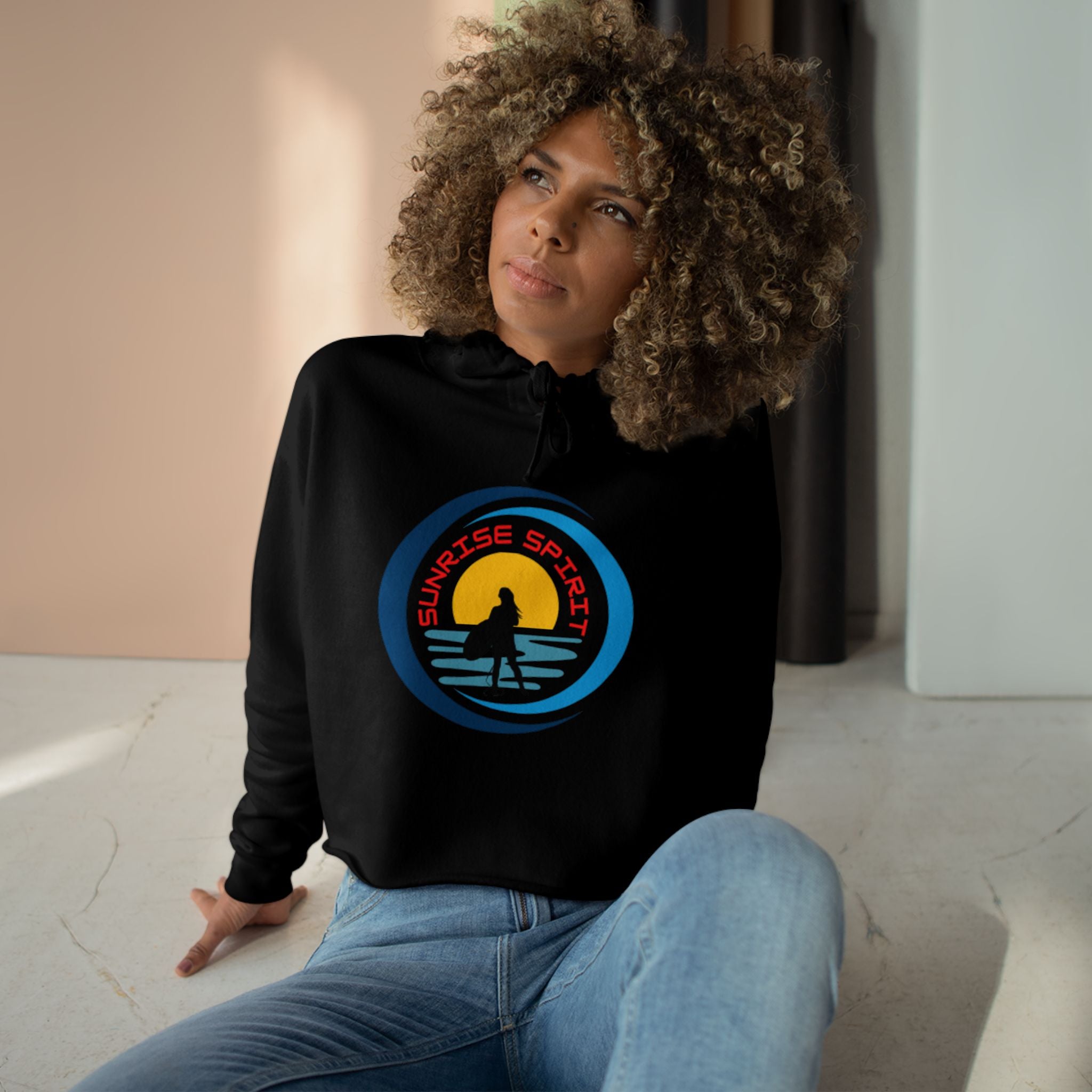 Crop Hoodie — Sunrise Spirit Surfer