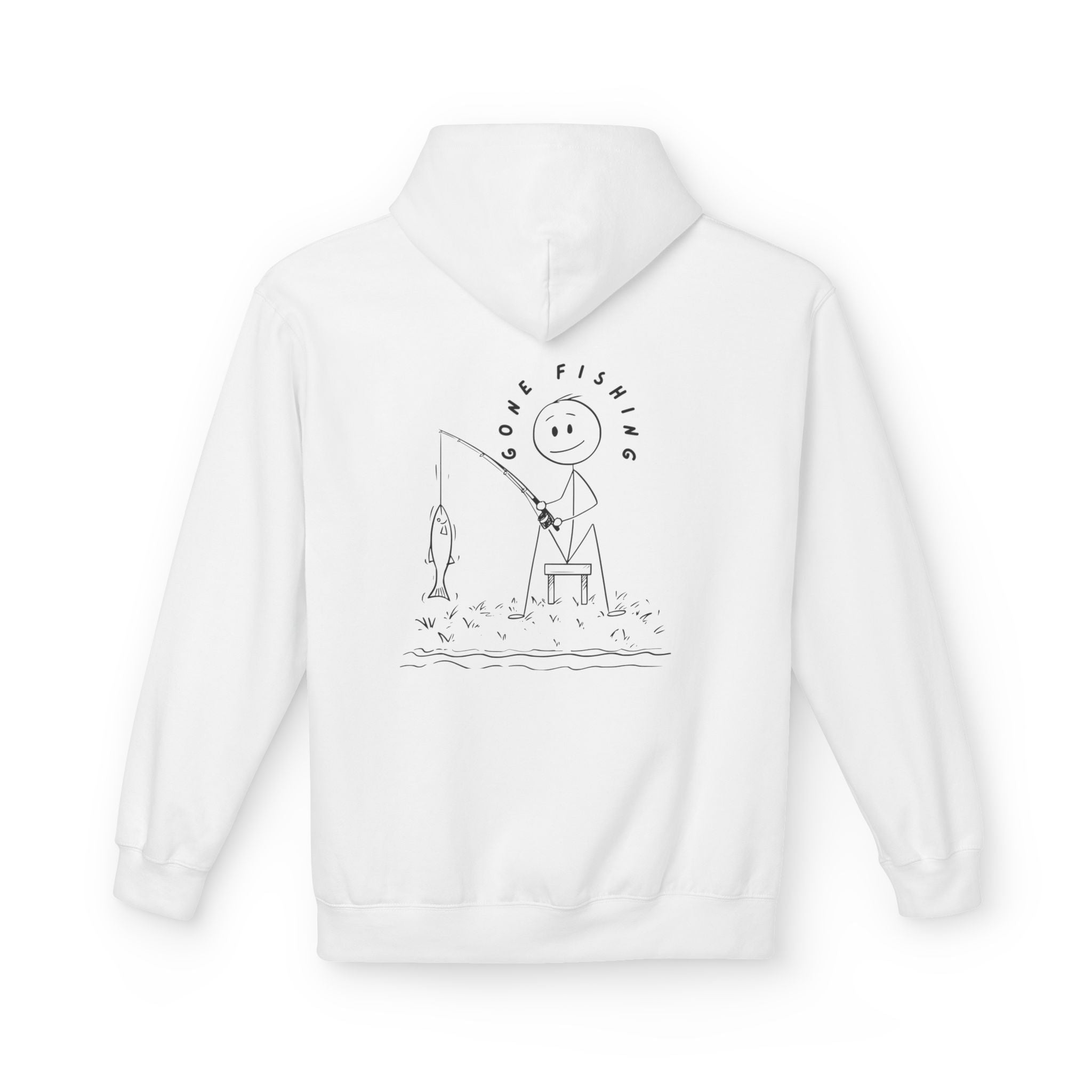 Fishing Stick Figure Hoodie — "Gone Fishing" Casual Pullover
