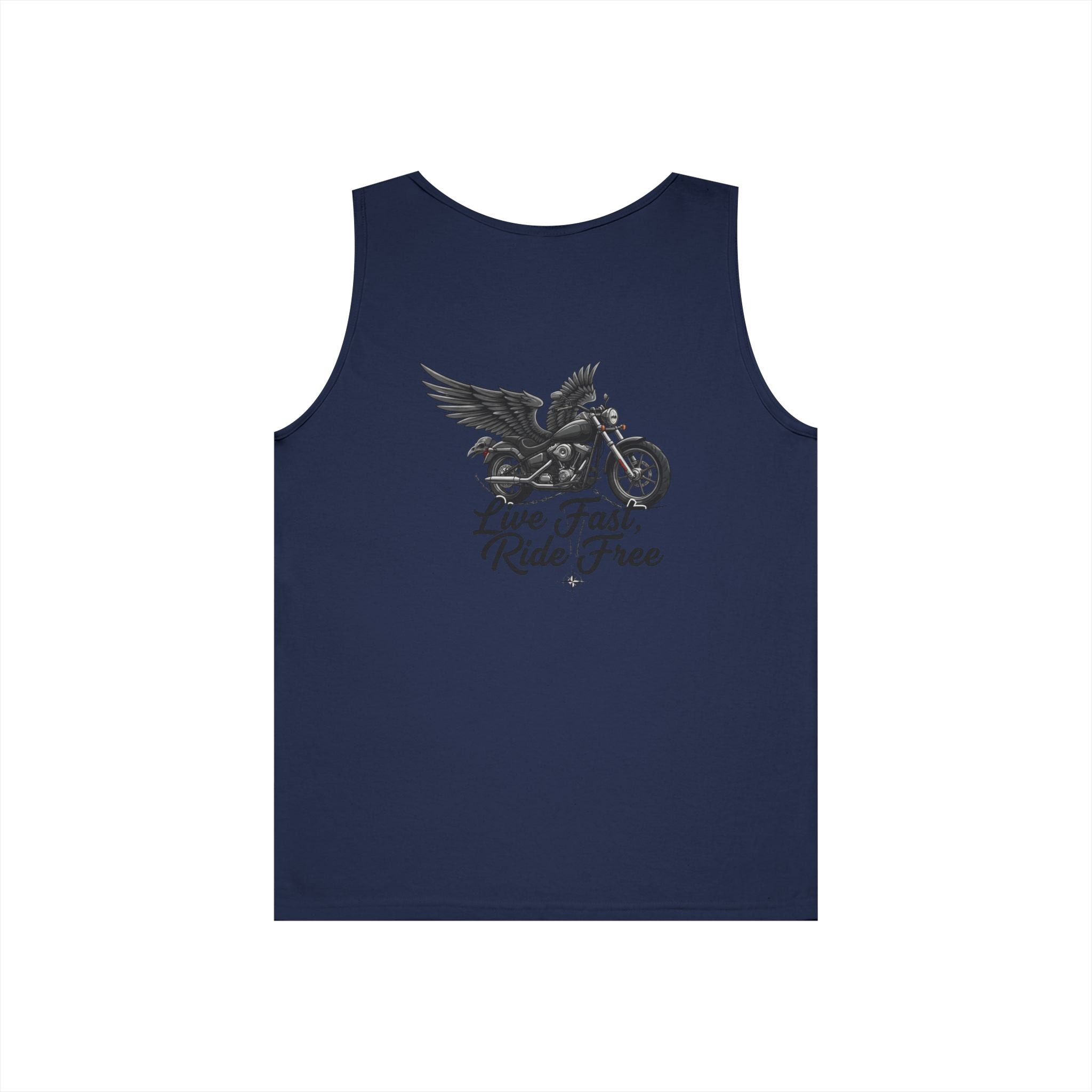 Motorcycle Tank Top — "Live Fast, Ride Free" Eagle Biker Graphic