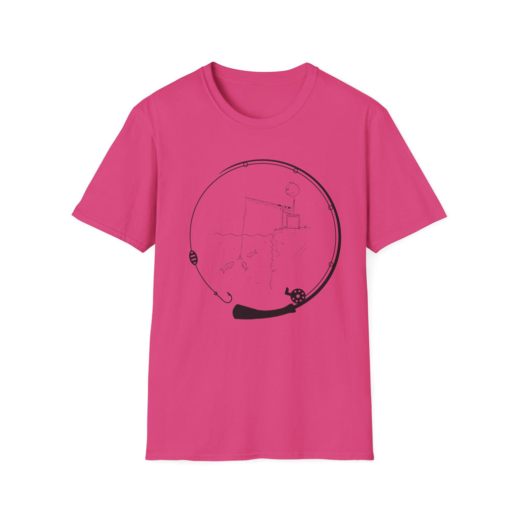 Stick man Fishing of a Cliff- Tee