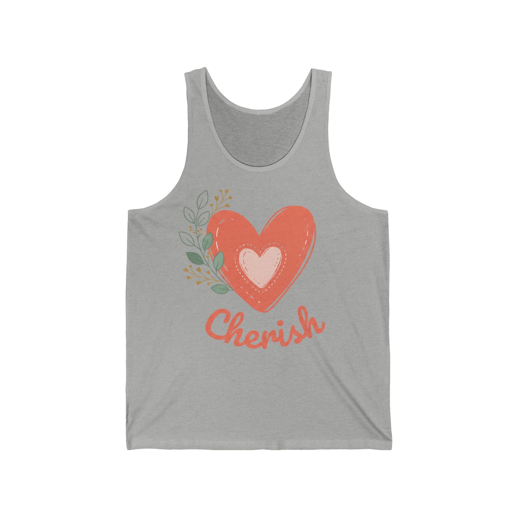 Cherish Heart Tank Top — Floral Love Graphic Jersey Tank