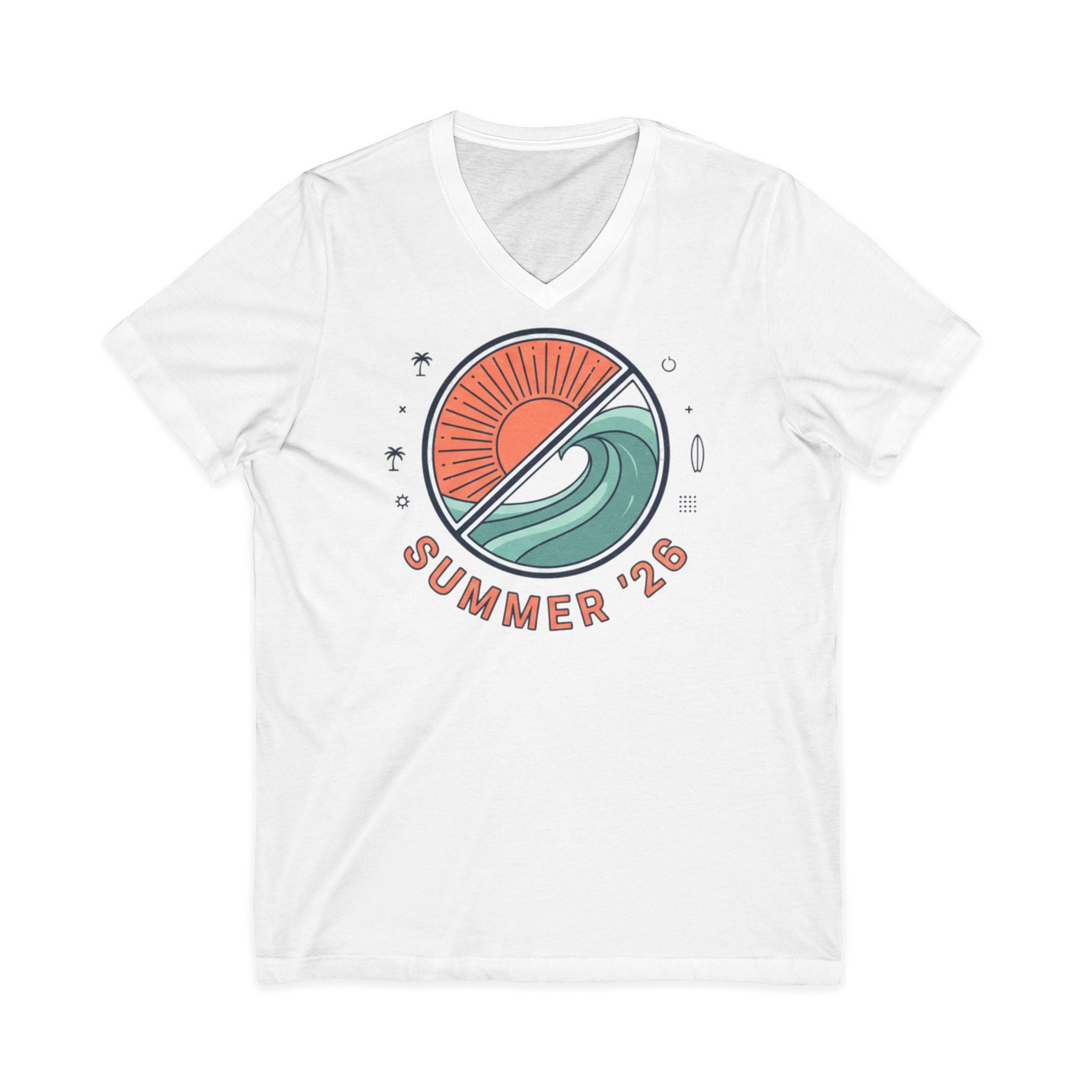 V-Neck  — Retro Surf Sun & Wave Tee Shirt