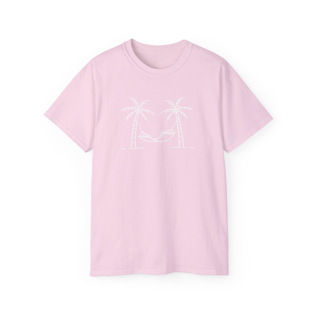 Hammock Between Palms Tee — Minimal Beach Relaxation T-Shirt