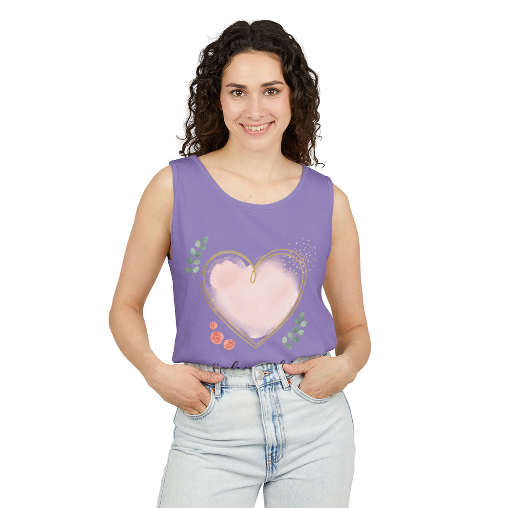Cherish Pink Heart Tank Top — Floral Watercolor Valentine Tank
