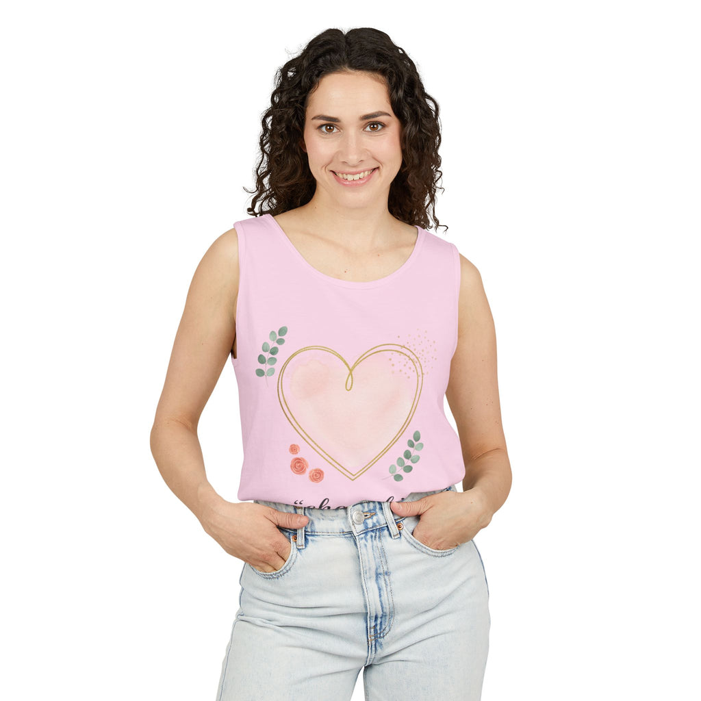 Cherish Pink Heart Tank Top — Floral Watercolor Valentine Tank