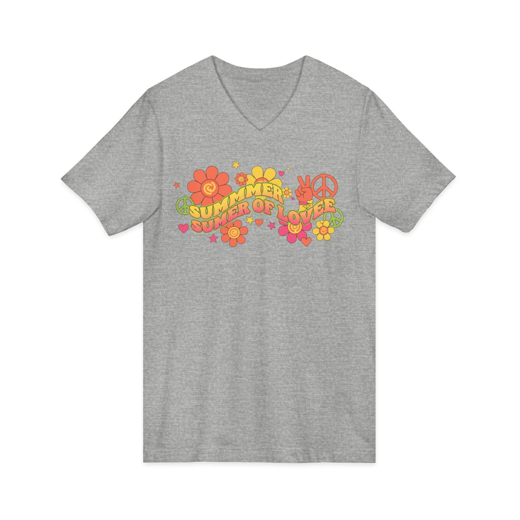 Summer of Love V-Neck Tee — Retro Flower Peace