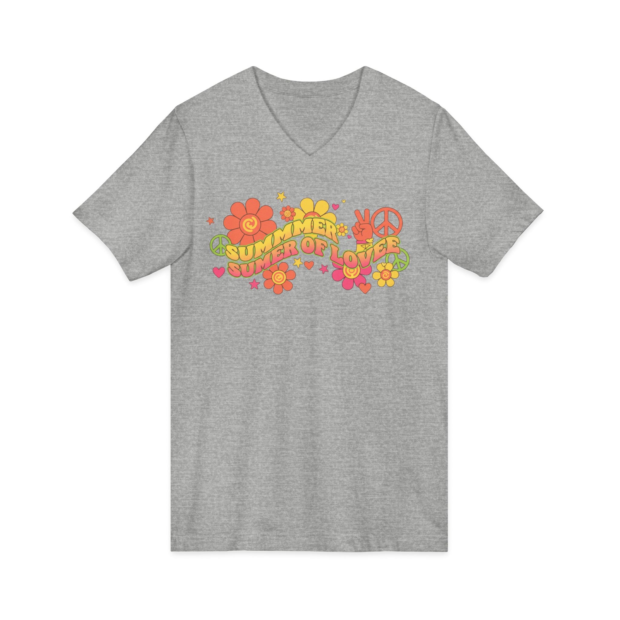 Summer of Love V-Neck Tee — Retro Flower Peace