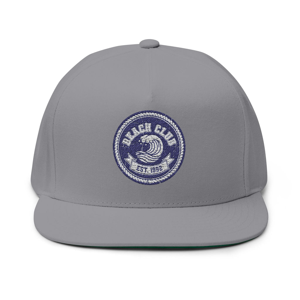 Flat Bill Cap — Embroidered "Beach Club" Wave Patch Snapback
