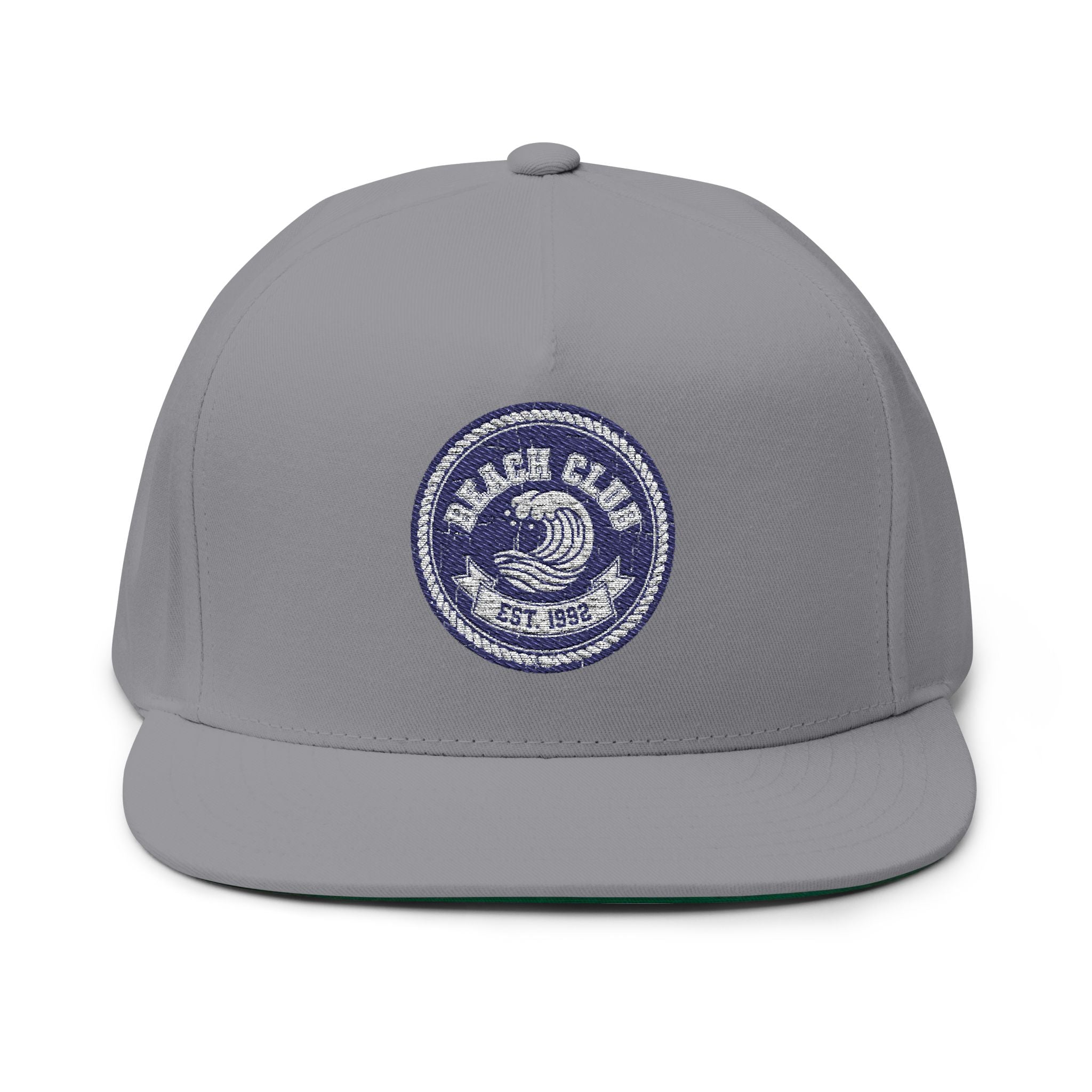 Flat Bill Cap — Embroidered "Beach Club" Wave Patch Snapback