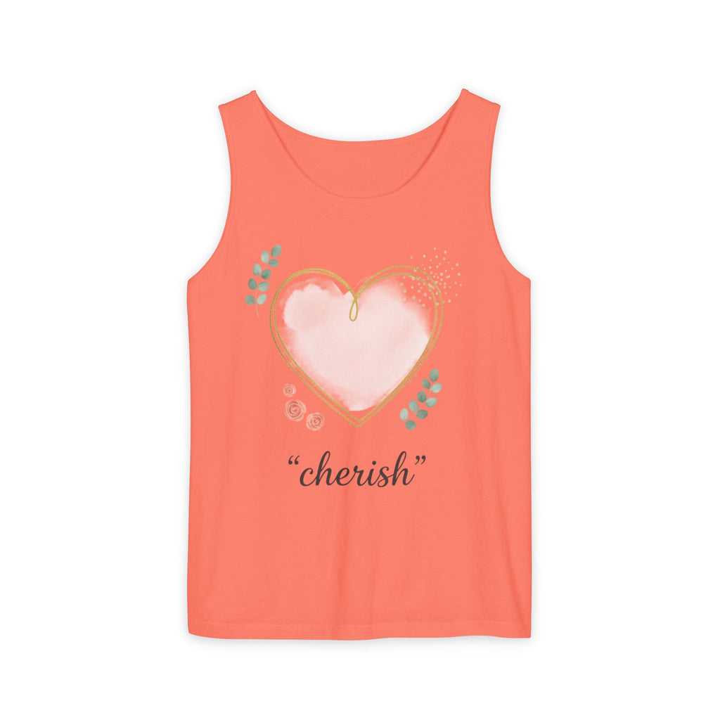 Cherish Pink Heart Tank Top — Floral Watercolor Valentine Tank
