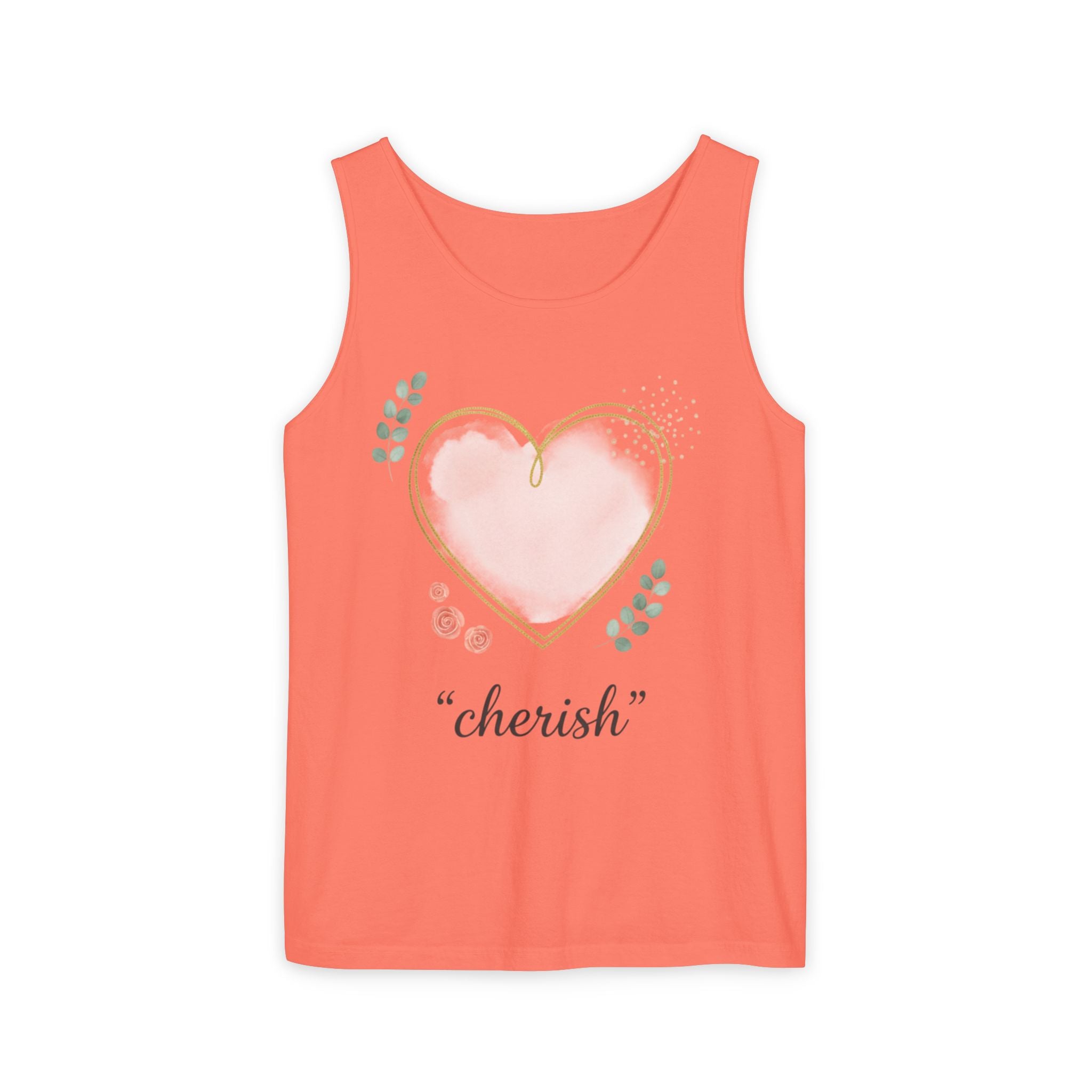 Cherish Pink Heart Tank Top — Floral Watercolor Valentine Tank