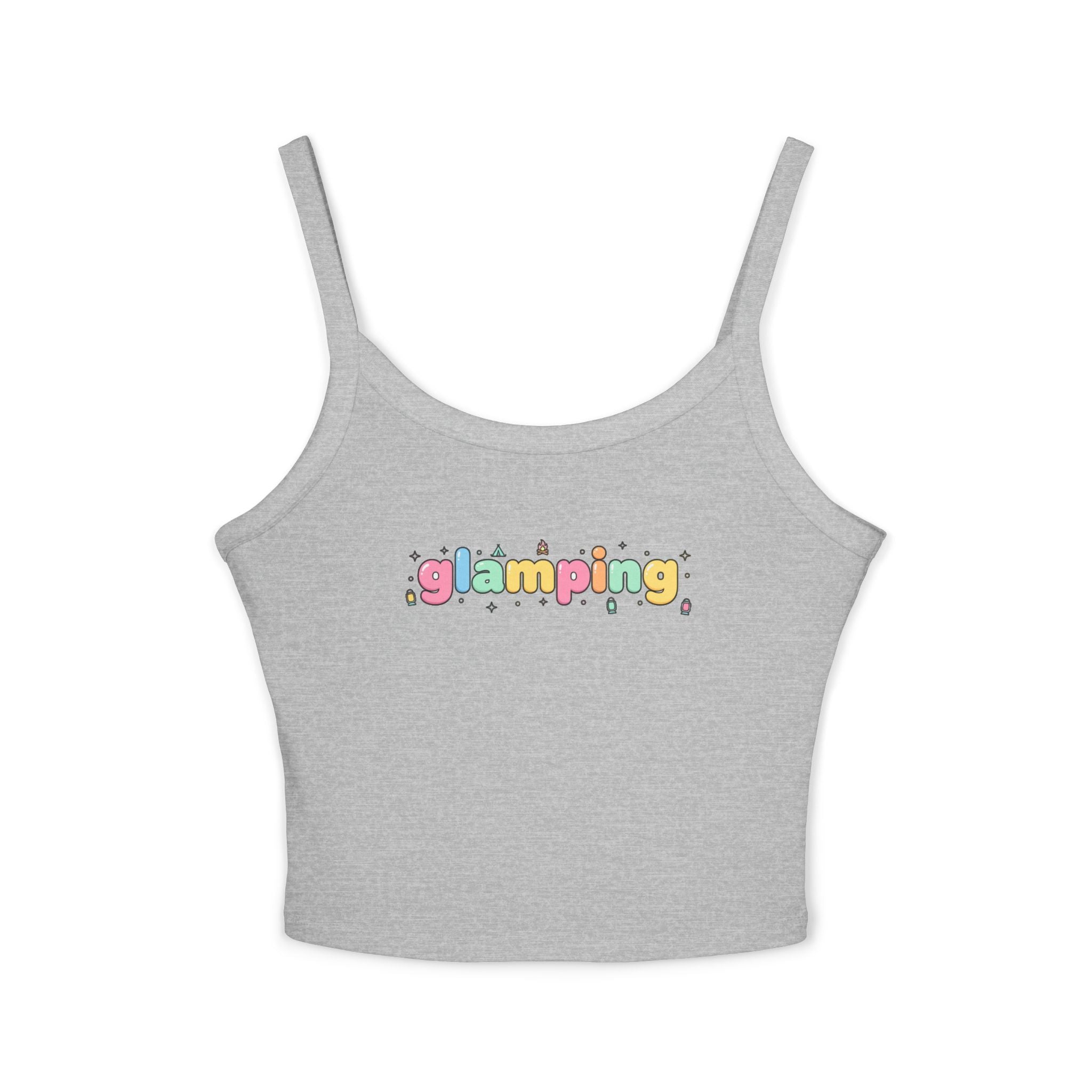 Glamping Graphic Tank Top - Cute Pastel 'glamping' Spaghetti Strap Crop