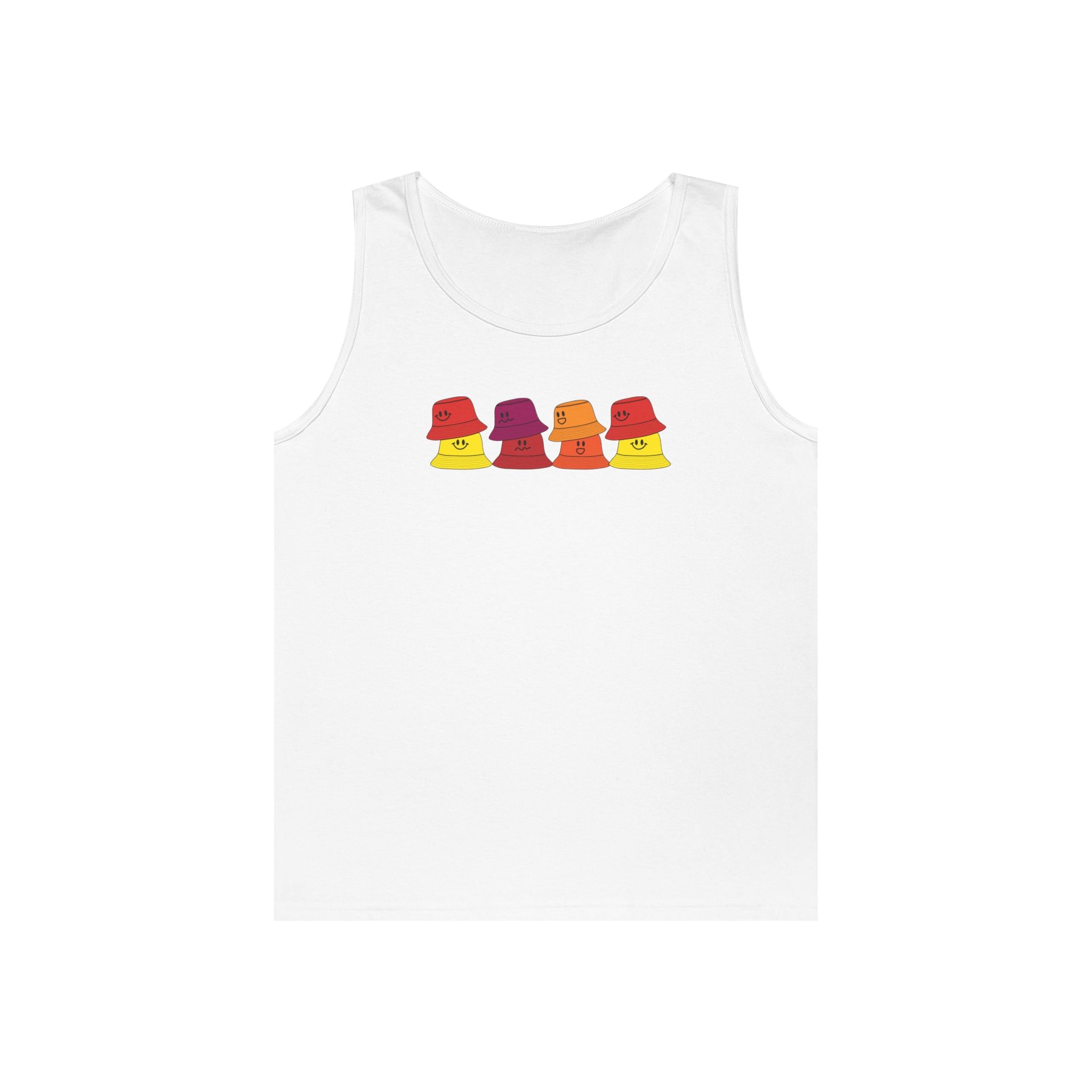 Retro Bucket Hat Graphic Tank Top — Colorful Vintage Summer Vibes