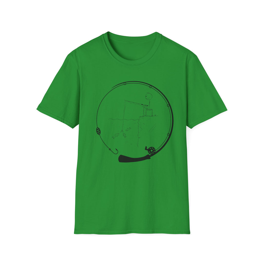 Stick man Fishing of a Cliff- Tee