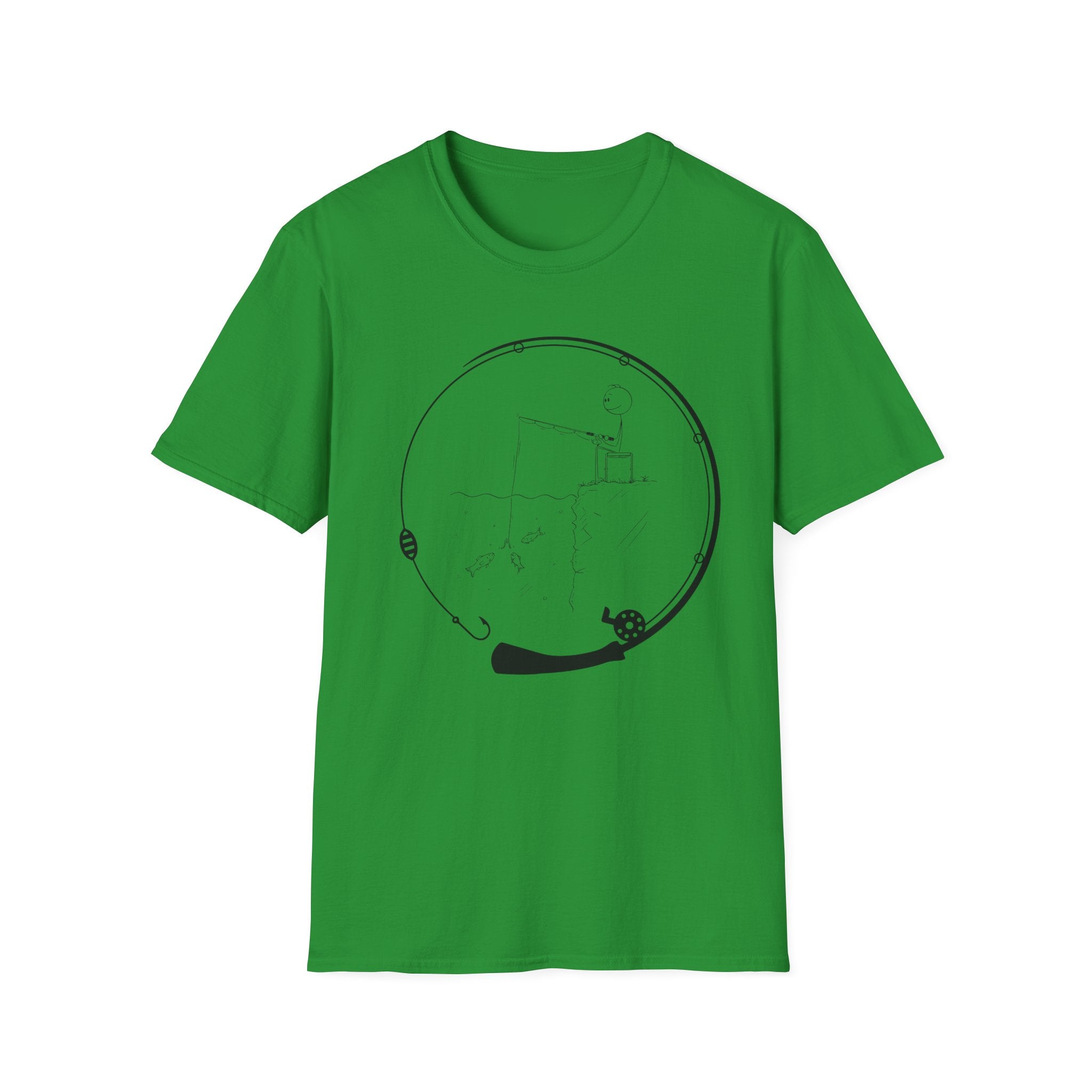 Stick man Fishing of a Cliff- Tee