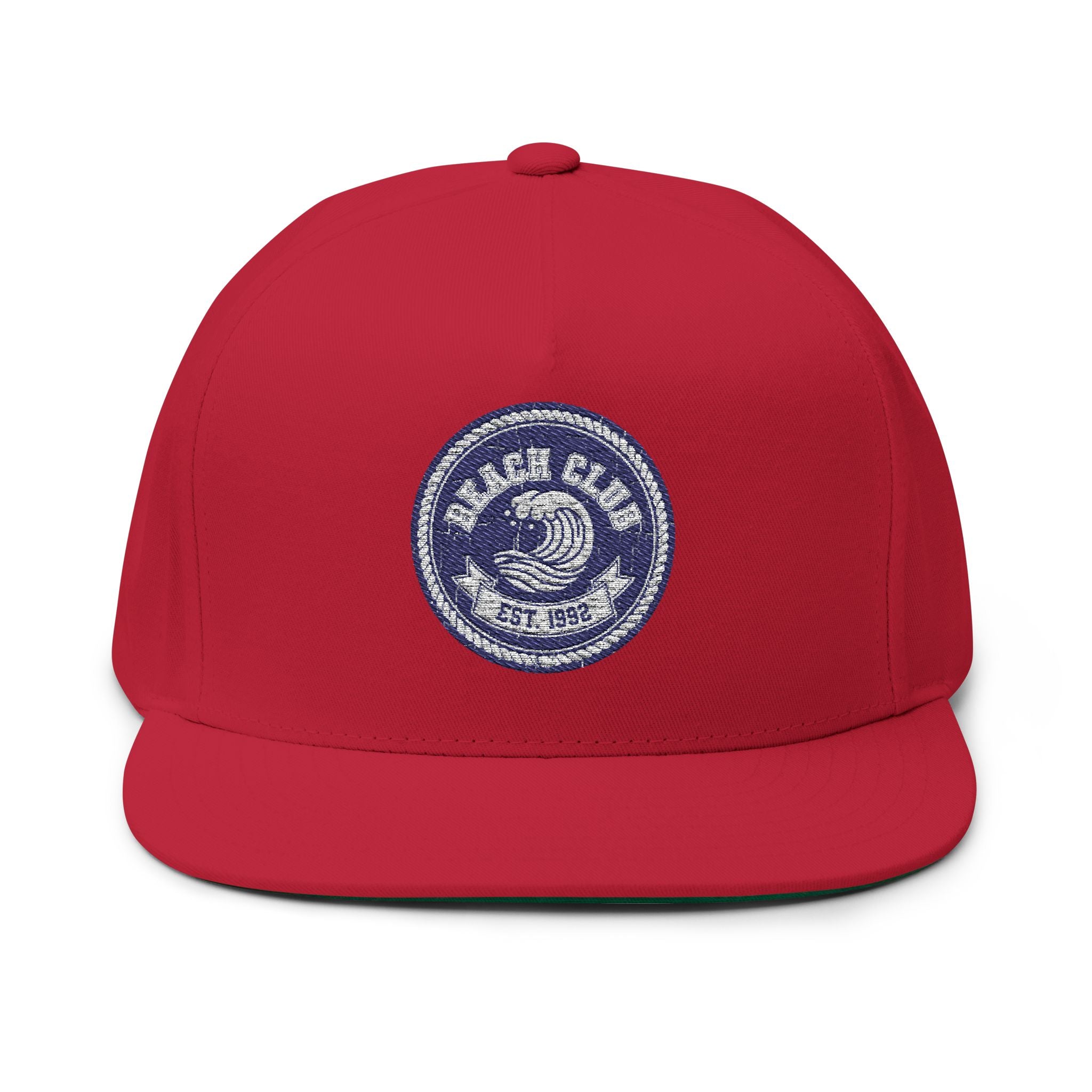 Flat Bill Cap — Embroidered "Beach Club" Wave Patch Snapback