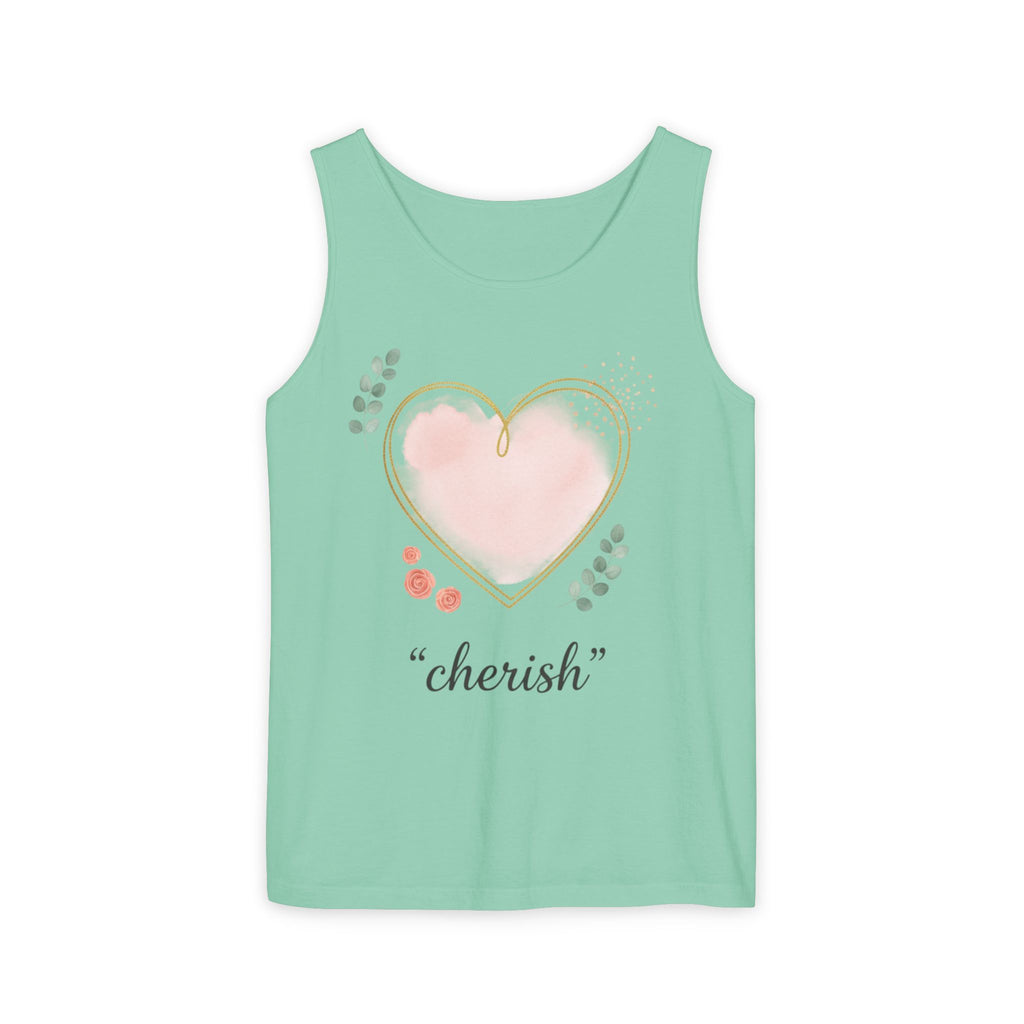 Cherish Pink Heart Tank Top — Floral Watercolor Valentine Tank