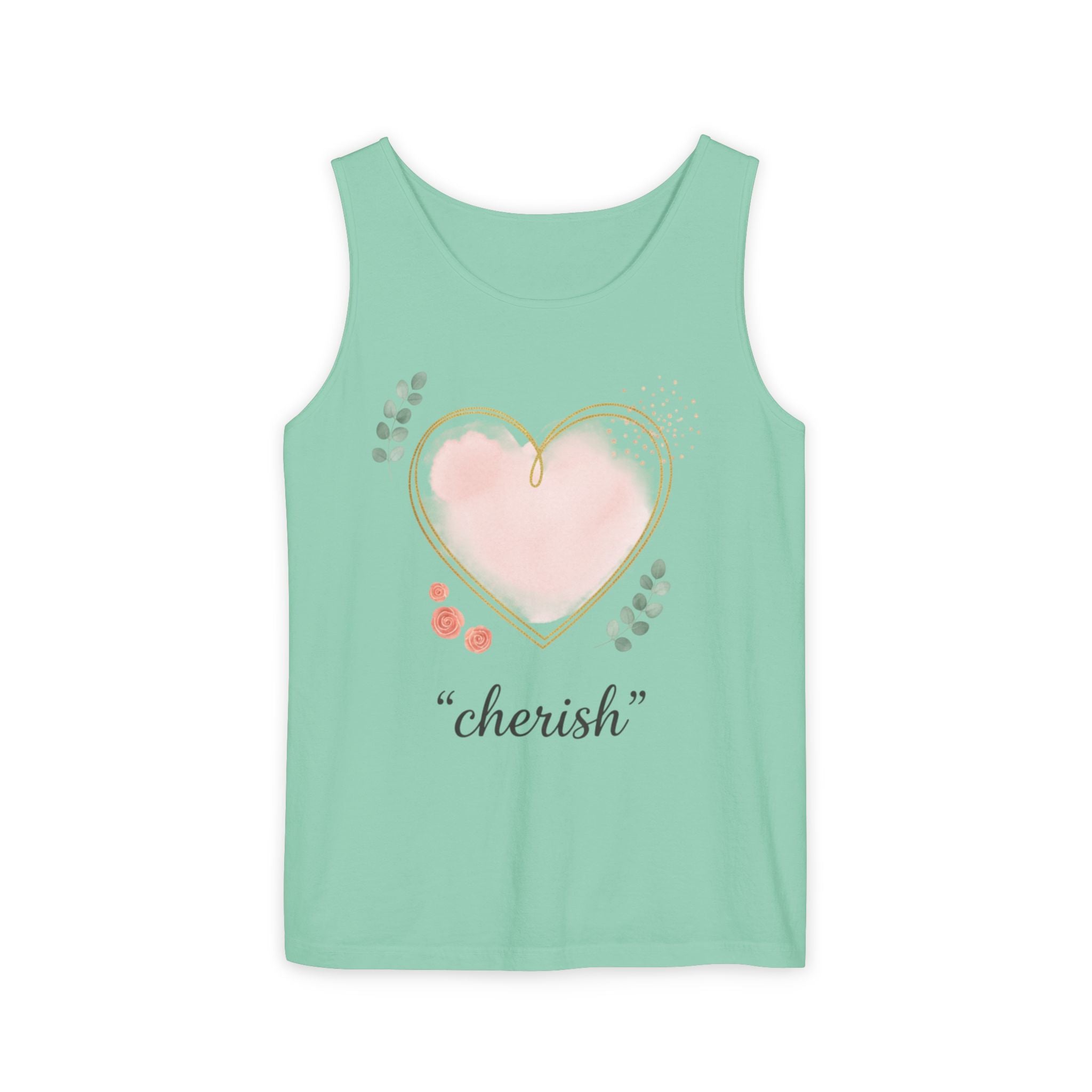 Cherish Pink Heart Tank Top — Floral Watercolor Valentine Tank
