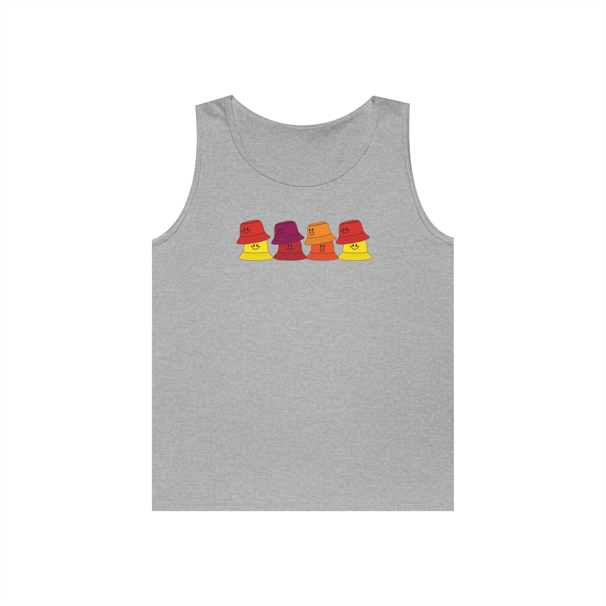 Retro Bucket Hat Graphic Tank Top — Colorful Vintage Summer Vibes