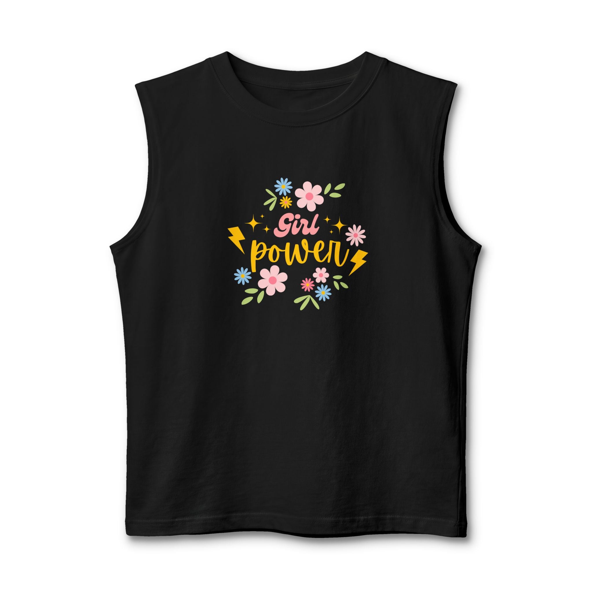 Girl Power Muscle Tank — Floral Lightning Feminist Muscle Tee