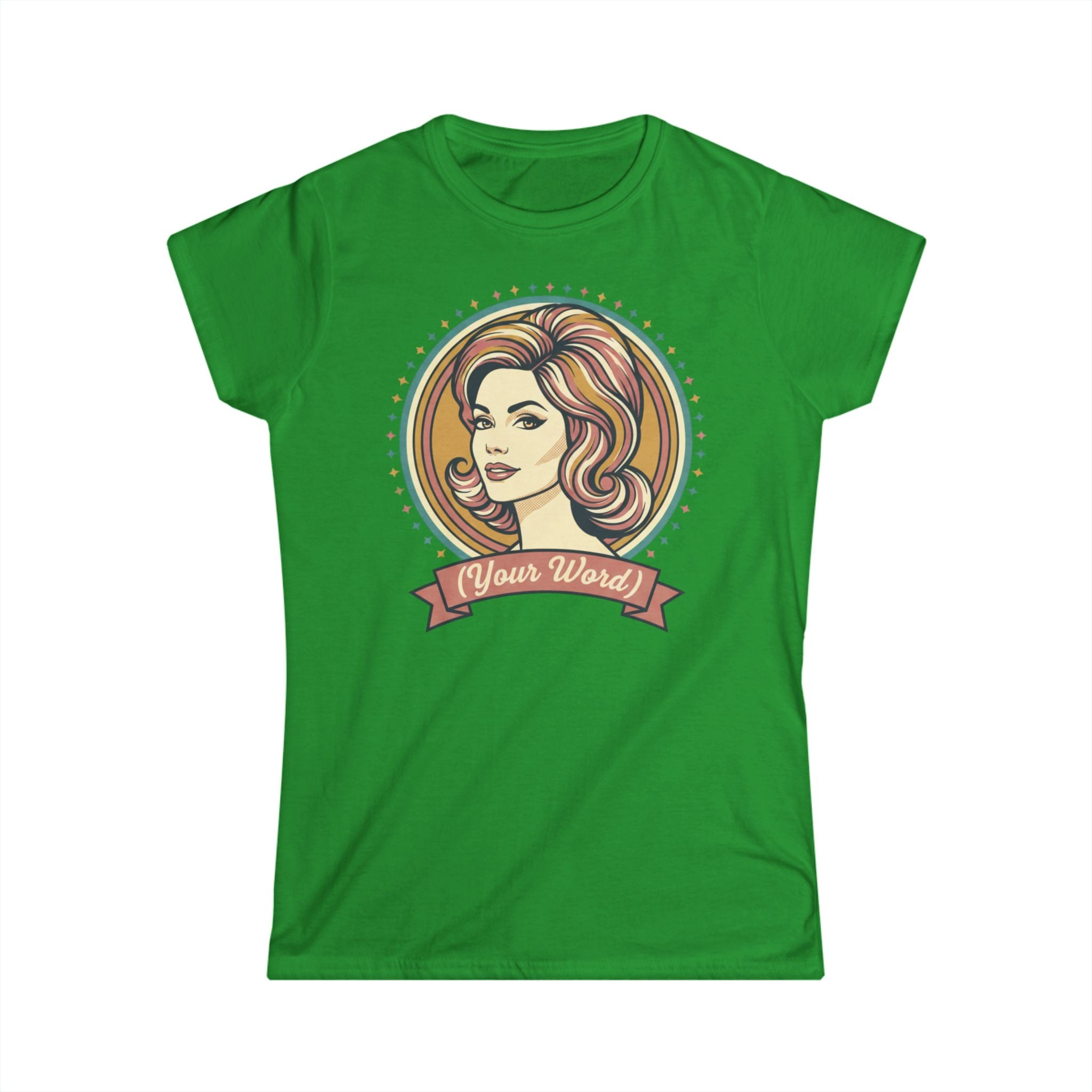 Retro Femme Portrait Tee — Customizable "Your Word" Ribbon