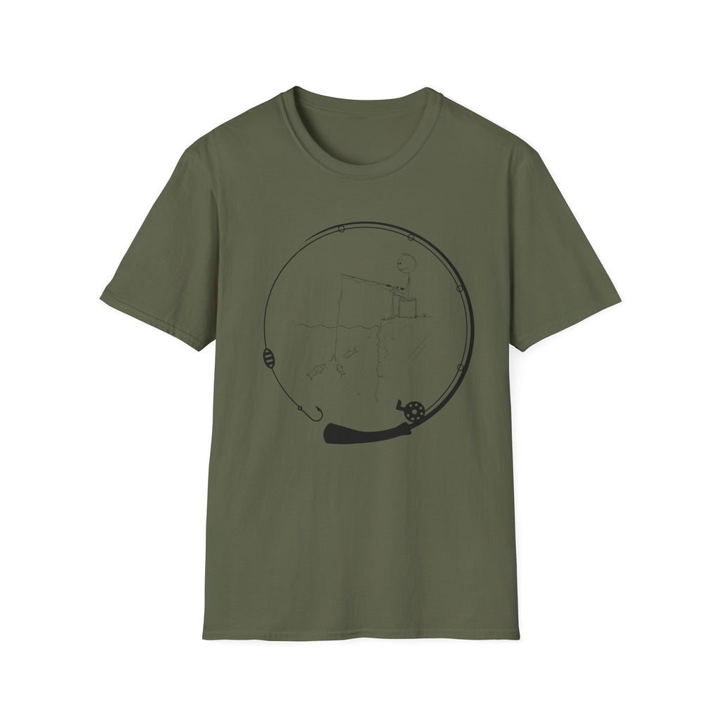 Stick man Fishing of a Cliff- Tee
