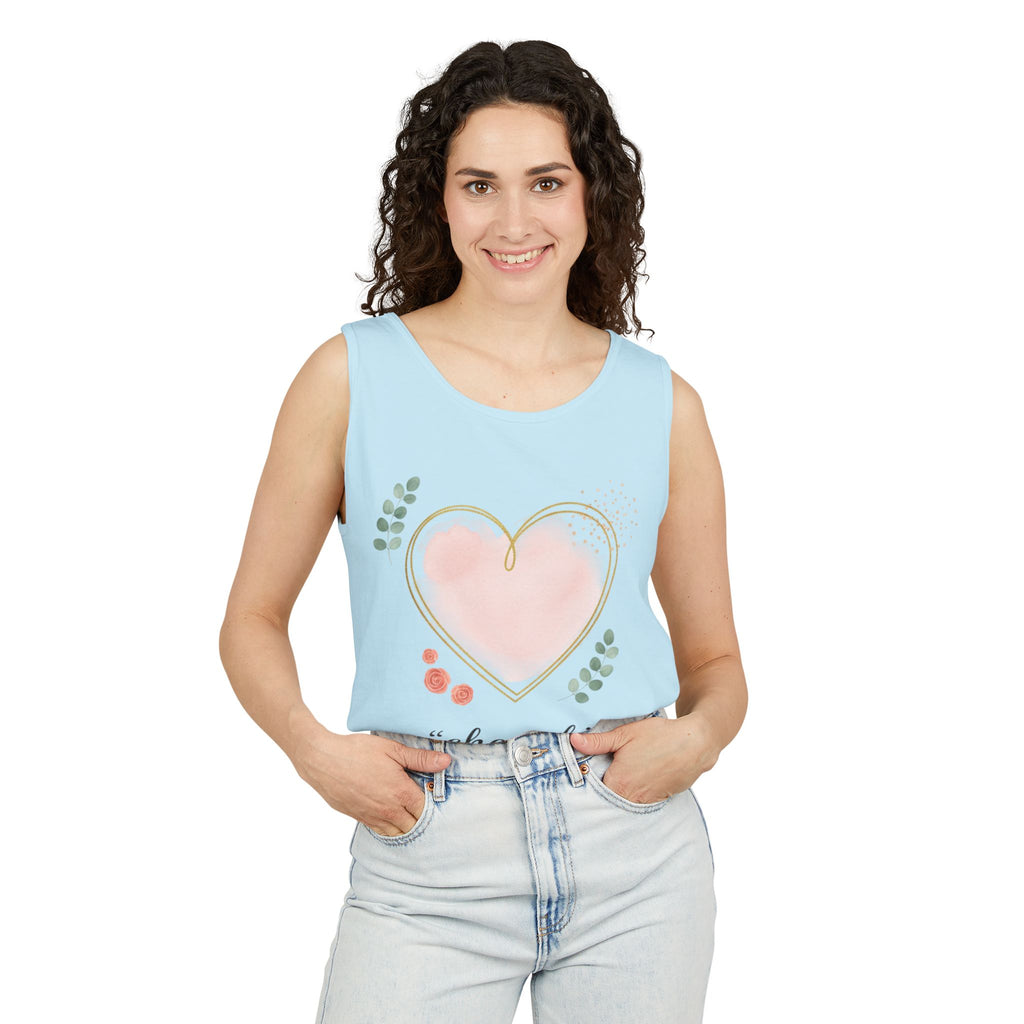 Cherish Pink Heart Tank Top — Floral Watercolor Valentine Tank