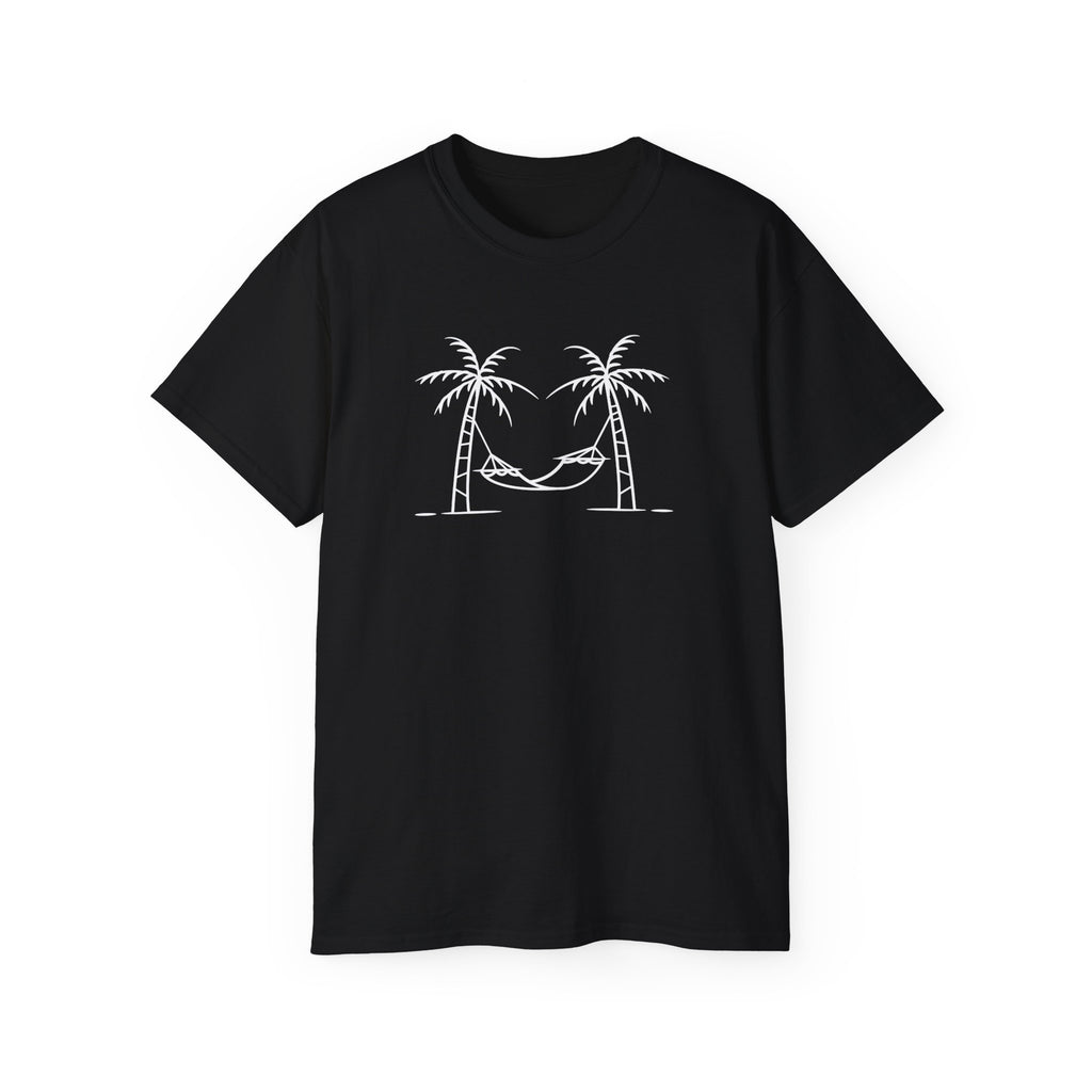 Hammock Between Palms Tee — Minimal Beach Relaxation T-Shirt