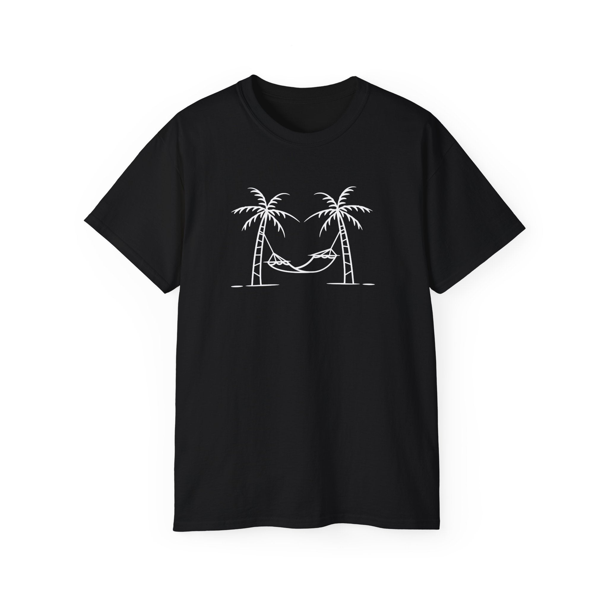 Hammock Between Palms Tee — Minimal Beach Relaxation T-Shirt